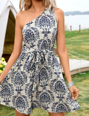 Rochie scurta SHEIN, albastru/bej