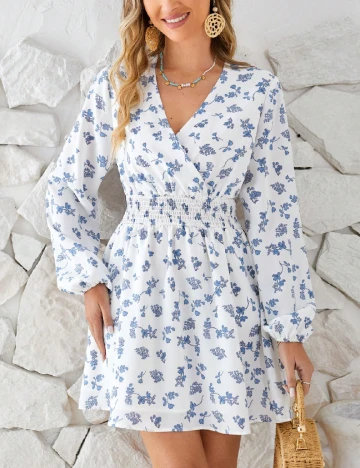 Rochie scurta SHEIN, alb/albastru