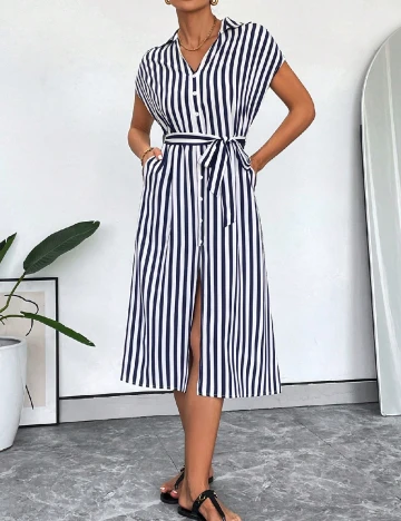 Rochie medie SHEIN, alb/bleumarin