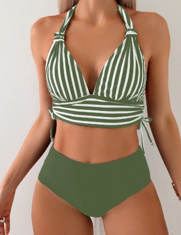 
						Costum de baie SHEIN, verde/alb