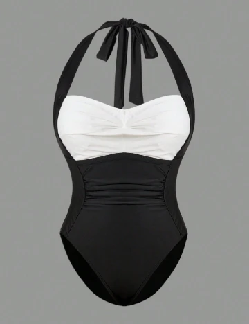 Costum de baie SHEIN, alb/negru