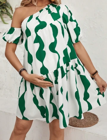 Rochie scurta SHEIN Maternity, verde/alb