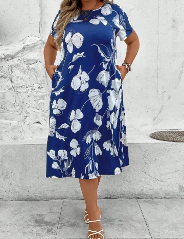 Rochie medie Emery Rose Curve, albastru/alb