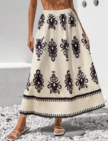 Fusta SHEIN, negru/ecru