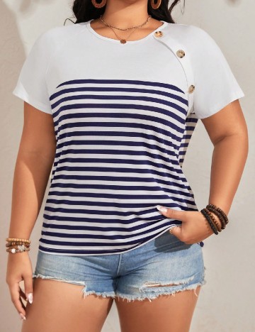 
						Tricou SHEIN CURVE, alb/albastru