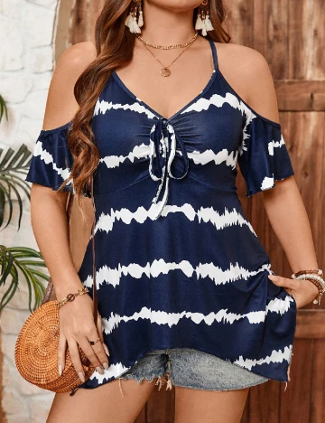 Bluza SHEIN CURVE, bleumarin/alb