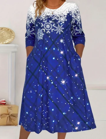 Rochie medie SHEIN CURVE, albastru/alb