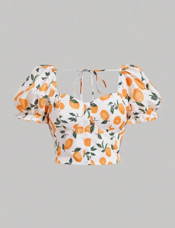 Top SHEIN CURVE, alb/portocaliu