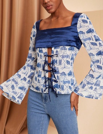 
						Bluza SHEIN, albastru/alb