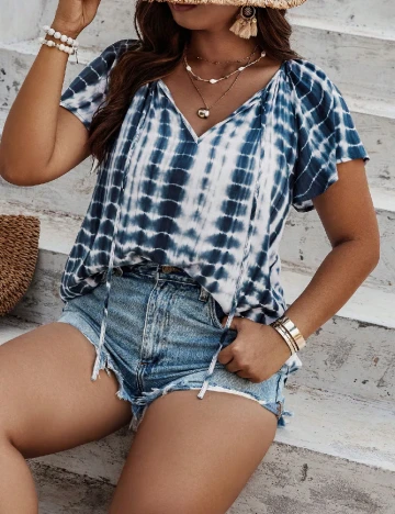 Bluza SHEIN CURVE, alb/albastru