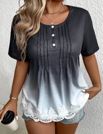 Tricou SHEIN CURVE, alb/negru