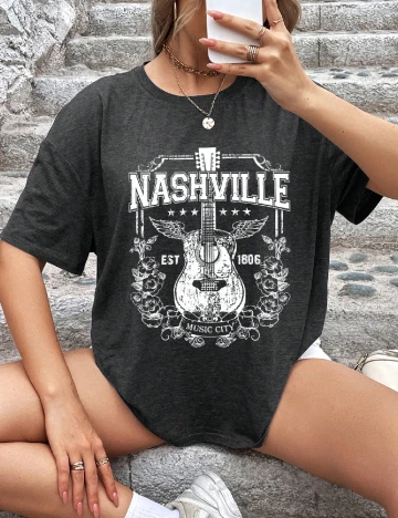 Tricou Oversize SHEIN CURVE, gri inchis