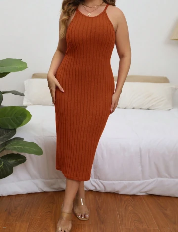 Rochie medie SHEIN CURVE, caramiziu