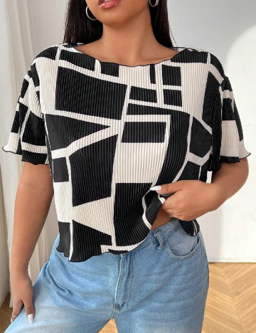 Tricou SHEIN CURVE, alb/negru