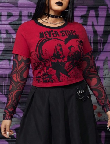 
						Bluza Romwe Plus Size, rosu