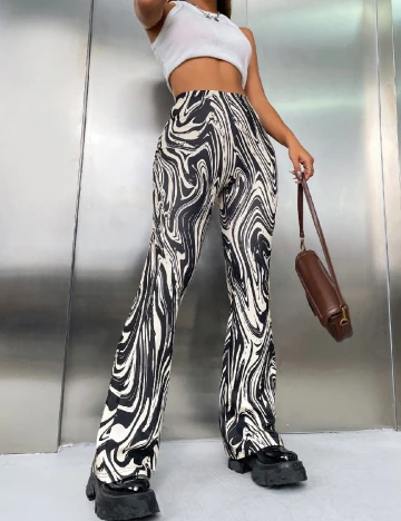 Pantaloni SHEIN, crem/negru