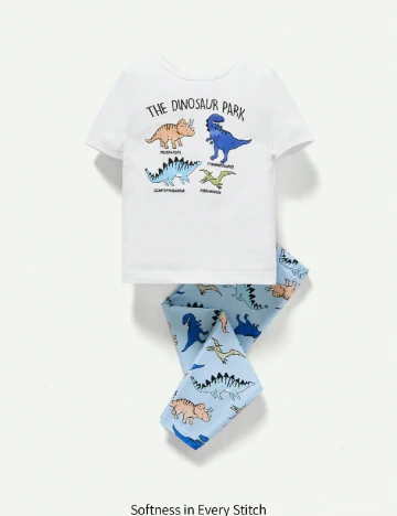 Pijama Shein Kids, alb/albastru