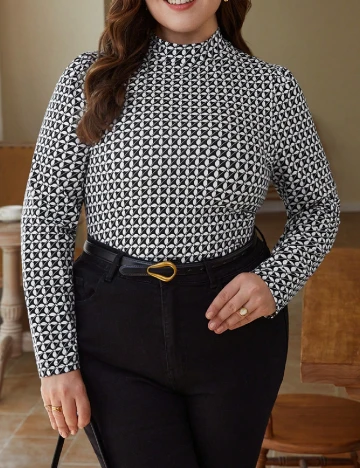 Bluza SHEIN CURVE, alb/negru