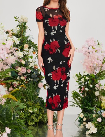 
						Rochie medie SHEIN, negru/rosu