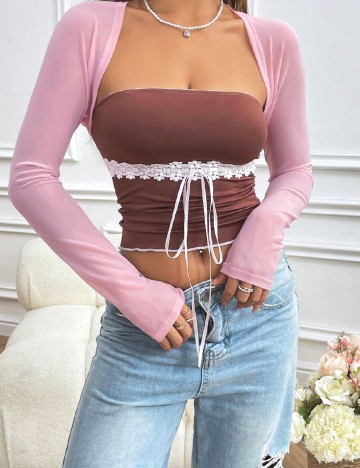 
						Set top si bolero SHEIN, maro/roz