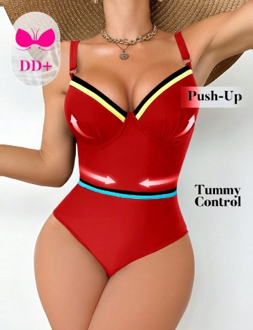 
						Costum de baie SHEIN, rosu