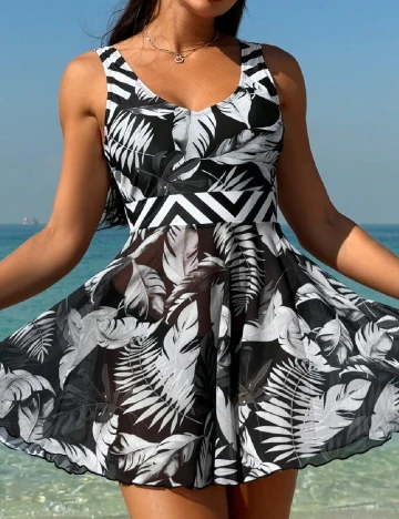 Costum de baie SHEIN, alb/negru