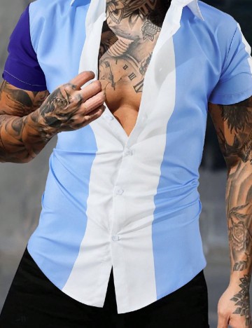 
						Camasa SHEIN, alb/albastru