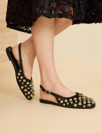 Pantofi MOTF, negru/auriu