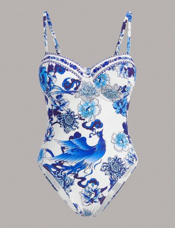 
						Costum de baie SHEIN, albastru/alb