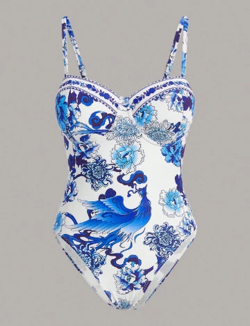Costum de baie SHEIN, albastru/alb