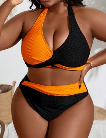 
						Costum de baie SHEIN CURVE, negru/portocaliu