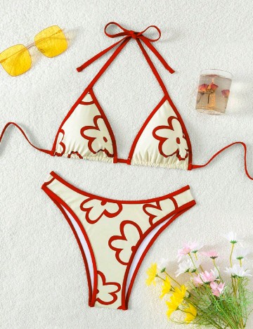 
						Costum de baie SHEIN, galben/rosu