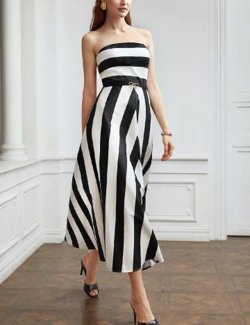 Rochie medie MOTF, alb/negru