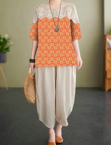 
						Compleu SHEIN CURVE, crem/portocaliu