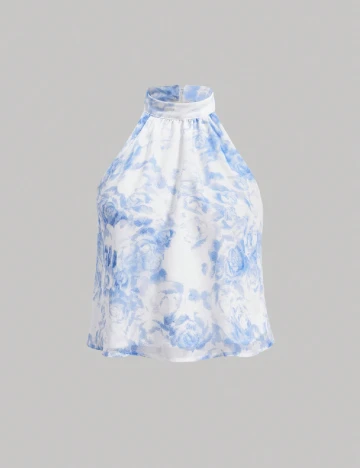 Top SHEIN, alb/albastru
