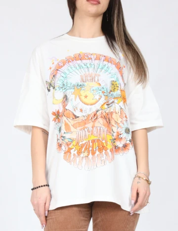 Tricou Oversize Bershka, alb