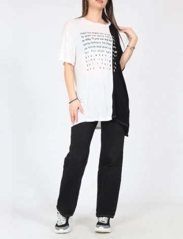 Tricou Oversize Pull&Bear, alb/negru