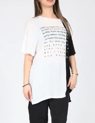 Tricou Oversize Pull&Bear, alb/negru