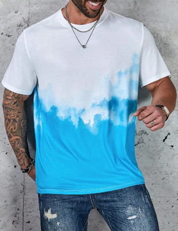 Tricou Oversize SHEIN Plus Size Men, albastru/alb