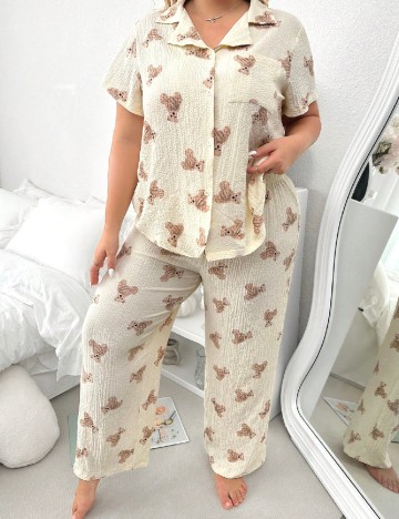 
						Pijama SHEIN CURVE, crem/maro