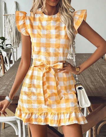 Rochie scurta SHEIN, galben/alb