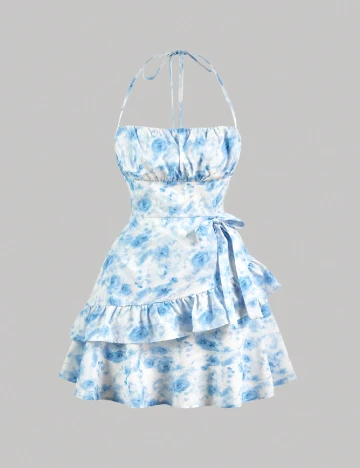 Rochie scurta SHEIN, albastru/alb