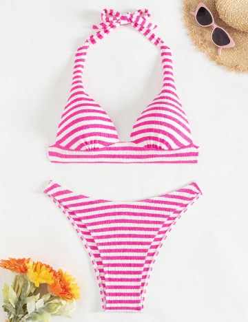 
						Costum de baie SHEIN, roz/alb