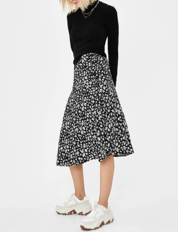 Fusta Bershka, negru/alb