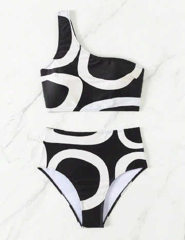 
						Costum de baie SHEIN, negru/ecru