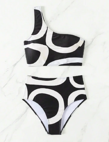 Costum de baie SHEIN, negru/ecru