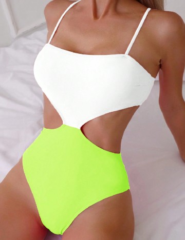 
						Costum de baie SHEIN, alb/verde