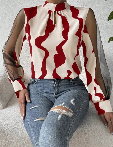 Bluza SHEIN, rosu/crem