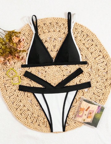 
						Costum de baie SHEIN, alb/negru