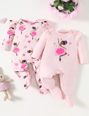 Set salopete 2 bucati Shein Kids, roz